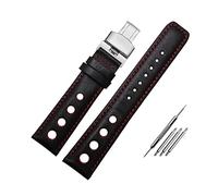 Puasny Men's 20mm Breathable Leather Watch Bracelet - Durable Strap for Wristwatches,Black Red Sk,20mm