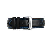 Puasny Men's 22mm Leather Watch Strap with Red Stitching and Water-Resistant Backing ,Black Blue Silver,22mm