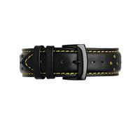 Puasny Men's 22mm Leather Watch Strap with Red Stitching and Water-Resistant Backing ,Black Yellow Black,22mm