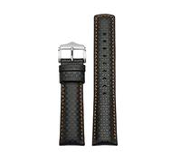 Puasny Men's Carbon Fiber Texture Leather Watch Band - Genuine Leather Strap in 22mm,Black Orange,22mm
