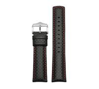 Puasny Men's Carbon Fiber Texture Leather Watch Band - Genuine Leather Strap in 22mm,Black Red,22mm