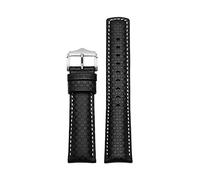 Puasny Men's Carbon Fiber Texture Leather Watch Band - Genuine Leather Strap in 22mm,Black White,22mm