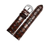 Puasny Men's Crocodile Texture Leather Watchband - Embossed Pattern Strap in 18mm, 20mm, and 22mm,Brown,18mm Silver Clasp