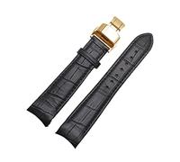 Puasny Men's Curved End Leather Watch Bracelet - Strap Fit in 20mm, 21mm, and 22mm,Black Gold Butter,21mm