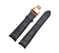 Puasny Men's Curved End Leather Watch Bracelet - Strap Fit in 20mm, 21mm, and 22mm,Black Rose Butter,22mm