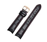 Puasny Men's Curved End Leather Watch Bracelet - Strap Fit in 20mm, 21mm, and 22mm,Red Rose Pin,21mm