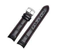 Puasny Men's Curved End Leather Watch Bracelet - Strap Fit in 20mm, 21mm, and 22mm,Red Silver Pin,22mm