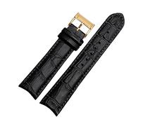Puasny Men's Genuine Leather Watch Strap with Curved Ends - Replacement Band Fit in 20mm,Black Gold,20mm