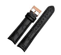 Puasny Men's Genuine Leather Watch Strap with Curved Ends - Replacement Band Fit in 20mm,Black Rosegold,20mm