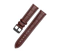 Puasny Men's Leather Replacement Watch Strap - Durable Wristband Compatible with Watch Lug Sizes from 12mm to 24mm,Brwonxwhite Black,15mm