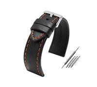 Puasny Men's Leather Watch Band with Installation Tool - Replacement Bracelet for 20mm, 22mm, and 24mm Watches,Black Orange Silver,24mm