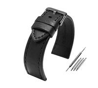 Puasny Men's Leather Watch Band with Installation Tool - Replacement Bracelet for 20mm, 22mm, and 24mm Watches,Black Black Black,20mm