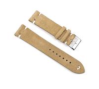 Puasny Suede Leather Retro Watch Strap - Handmade Vintage Style Band for Men and Women in 18mm, 19mm, 20mm, and 22mm,Khaki-White Wire,24mm