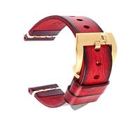 Puasny Vintage Genuine Leather Watchband for Men - Classic Design Strap in 20mm, 22mm, 24mm Sizes,Red-Gold,26mm