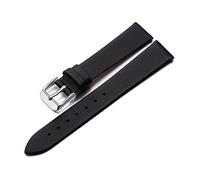 Puasny Women's Brushed Satin Leather Watch Strap with Quick Release - Thin Replacement Band in 12mm and 14mm,Black Silver 1,12mm