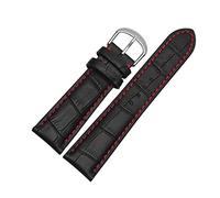 Puasny Women's Genuine Leather Watch Strap with Red Stitching - Replacement Band for 18mm to 24mm,Silver Clasp,24mm