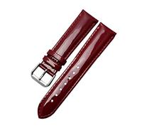 Puasny Women's Lacquered Finish Leather Watch Bracelet - Polished Strap for Ladies in 14mm, 16mm, 18mm, and 20mm,Red Pin Clasp,18mm Silver Clasp
