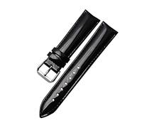 Puasny Women's Lacquered Finish Leather Watch Bracelet - Polished Strap for Ladies in 14mm, 16mm, 18mm, and 20mm,Black Pin Clasp,18mm Silver Clasp
