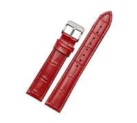 Puasny Women's Red Leather Replacement Watch Band - Classic Color Strap for 12mm to 22mm Watches,A- Silver Clasp,14mm