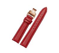 Puasny Women's Red Leather Replacement Watch Band - Classic Color Strap for 12mm to 22mm Watches,C-Rose Gold Folding,14mm