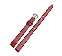 Puasny Women's Small Size Genuine Leather Watch Bracelet - Replacement Strap for Ladies in 6mm, 8mm, and 10mm,Red Silver,10mm