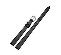 Puasny Women's Small Size Genuine Leather Watch Bracelet - Replacement Strap for Ladies in 6mm, 8mm, and 10mm,Black Silver,14mm