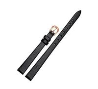 Puasny Women's Small Size Genuine Leather Watch Bracelet - Replacement Strap for Ladies in 6mm, 8mm, and 10mm,Black Rosegold,8mm