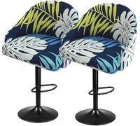 Pub Bar Counter Stool Chair Covers with Back and Arms Set of 4/2/1 Stretch, Swivel Curved Kitchen Barstool Chair Cover Curved Back Bar Stool Slipcovers with Arms(H14,2PCS)