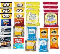 Pub Grub Mega Munchies Pub Snacks Variety Pack with Pork Scratchings, Bacon Fries, Scampi Fries, Mini Cheddars, Salted & Roasted Nuts, Burton Fish & Chips, Salted and Sweet Popcorn - 24 Packs
