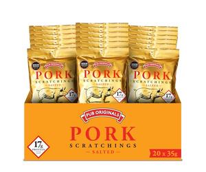 Pub Original - Salted Pork Scratchings - High Protein Snacks - Box of 20 x 35 g Packs