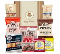 Pub Snacks Hamper for Men - Savoury Snack Gift Box with Beef Jerky, Pork Scratchings, Pipers Crisps, Cambrook Nuts, and More | Gift Box for Men & Happy Birthday Gift (Happy Birthday)