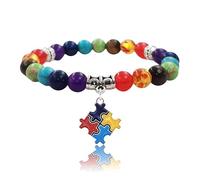 PUBBCIA Autism Awareness Bracelet For Women Love Heart Puzzle Piece Autism Awareness Autistic Bracelet 8mm Beads Elastic Jewelry Bracelet Warm for Women Men, adjustable, Stone, no gemstone