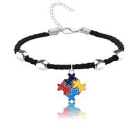 PUBBCIA Autism Awareness Bracelet For Women Men Heart Disc Puzzle Piece Autism Autistic Bracelet 7 Chakra Beaded Elastic Bracelet Autism Jewelry Bracelet For World Autism Day Gift (A, Copper)