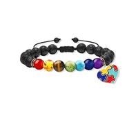 PUBBCIA Autism Awareness Bracelet For Women Men Heart Disc Puzzle Piece Autism Autistic Bracelet 7 Chakra Beaded Elastic Bracelet Autism Jewelry Bracelet For World Autism Day Gift (D, Copper)