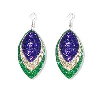 PUBBCIA Mardi Gras Earrings for Women Layer Leaf Mardi Gras Dangle Earrings Hat Acrylic Earrings Fat Tuesday Celebrations Dress Accessories Festival Jewelry Gifts (D)