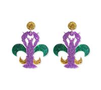 PUBBCIA Mardi Gras Earrings for Women Layer Leaf Mardi Gras Dangle Earrings Hat Acrylic Earrings for Fat Tuesday Celebrations Dress Accessories Festival Jewelry Gifts (F)