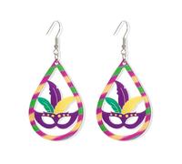 PUBBCIA Mardi Gras Earrings for Women Layer Leaf Mardi Gras Dangle Earrings Hat Acrylic Earrings for Fat Tuesday Celebrations Dress Accessories Festival Jewelry Gifts (M)