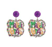 PUBBCIA Mardi Gras Earrings for Women Layer Leaf Mardi Gras Dangle Earrings Hat Acrylic Earrings for Fat Tuesday Celebrations Dress Accessories Festival Jewelry Gifts (E)