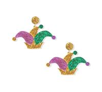 PUBBCIA Mardi Gras Earrings for Women Layer Leaf Mardi Gras Dangle Earrings Hat Acrylic Earrings for Fat Tuesday Celebrations Dress Accessories Festival Jewelry Gifts (G)