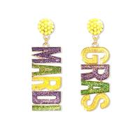 PUBBCIA Mardi Gras Earrings for Women Layer Leaf Mardi Gras Dangle Earrings Hat Acrylic Earrings for Fat Tuesday Celebrations Dress Accessories Festival Jewelry Gifts (I)