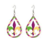 PUBBCIA Mardi Gras Earrings for Women Layer Leaf Mardi Gras Dangle Earrings Hat Acrylic Earrings for Fat Tuesday Celebrations Dress Accessories Festival Jewelry Gifts (C)