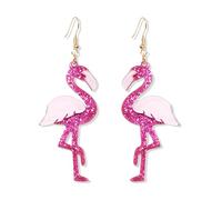 PUBBCIA Pink Flamingo Earrings For Women Lightweight Acrylic Animal Dangle Drop Earrings Lightweight Glitter Flamingo Earrings For Valentine's Day Gifts Bff Daughter Her Birthday, Acrylic, No Gemstone