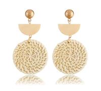 PUBBCIA Rattan Earrings For Women Summer Raffia Hoop Dangle Earrings Bohemian Braid Straw Wicker Round Drop Earrings Woven Dangle Drop Heart Earrings Beach Party Statement Earrings Jewelry Gifts