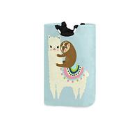 PUBDSKBLDE Cute Alpaca Sloth Blue Laundry Hamper 52L Large Laundry Baskets Oxford Collapsible Dirty Clothes Tote Storage Bag with Handles Foldable Washing Basket Bin for Bedroom Bathroom Closet