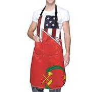 PUBDSKBLDE Funny Torn style American and the People's Republic of the Congo flags Apron With Pockets Waterproof Chef Apron Available Gift For Friends