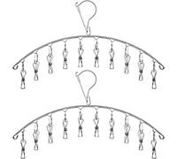 Pubiao 2 Pack Sock Drying Rack with 10 Laundry Pegs Stainless Steel Clothes Drying Hanger Windproof Swivel Hook for Underwear Socks Bras Baby Clothes Gloves Small Items