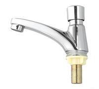 Public Bathroom Time Delay Self Closing Faucet Chrome Plated Zinc Alloy Water Saving Tap 4s Auto Shut Off G1/2 Deck Mount Single Cold Water Polished Finish for Kitchen Restroom Commercial Use