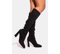 Public Desire Women's Audrina Black Suede Block Heel Knee High Sock Boots | Size: 7 Public Desire Black 7