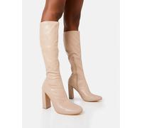 Public Desire Women's Christina Nude Pu Pointed Toe Block Heel Knee High Boots | Size: 8 Public Desire Nude 8