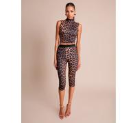 Public Desire Women's High Waist Luxe Slinky Capri Pants Leopard | Size: 8 Public Desire Multicolor 8